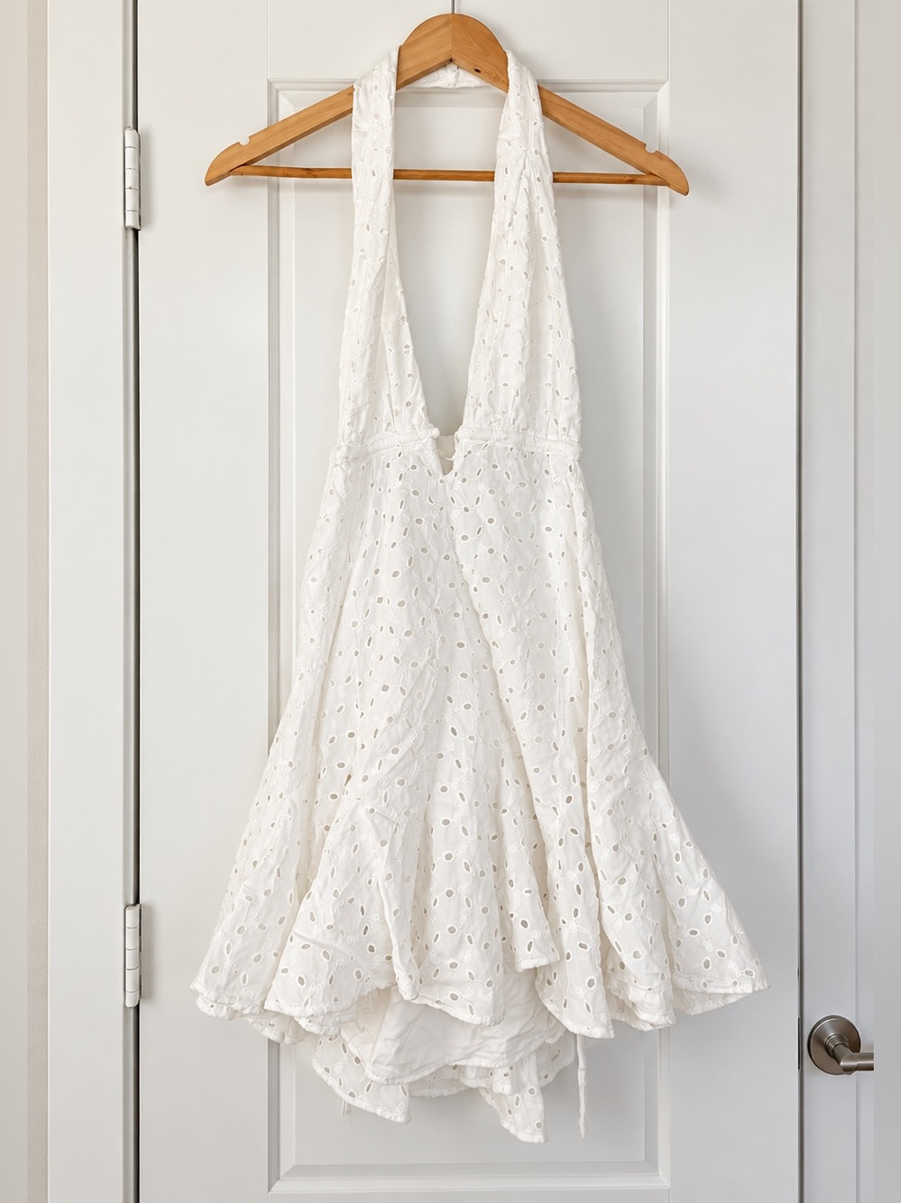 Zara White Eyelet Halter Mini Dress